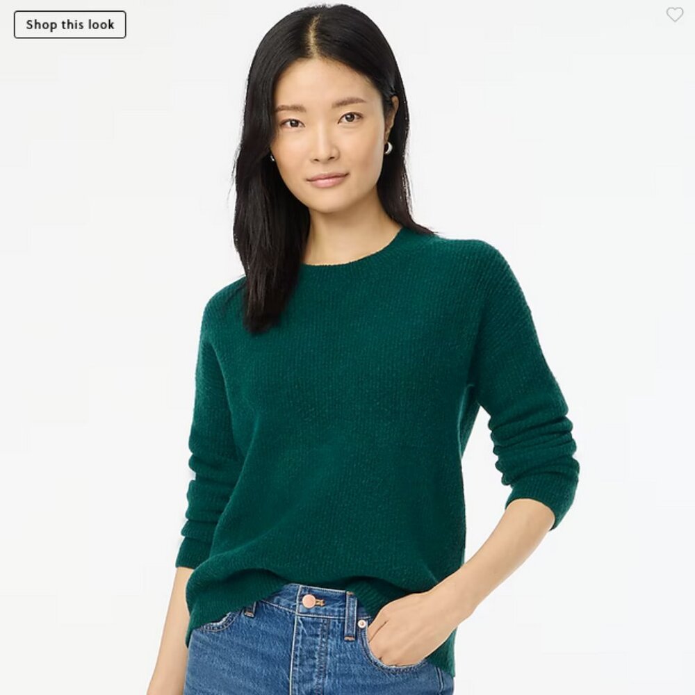 NWT J.Crew Academic Green Ribbed Boyfriend Crewneck Sweater in Extra-soft Yarn
